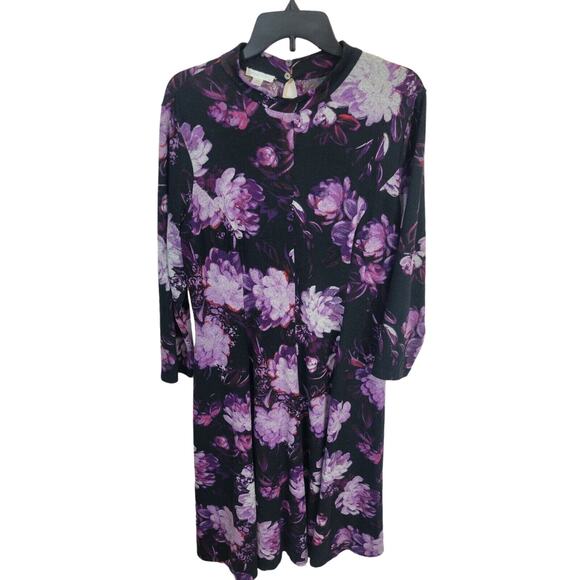 London Times Purple Floral Print Long Sleeve Shift Dress Women's Size 16 - Picture 1 of 11